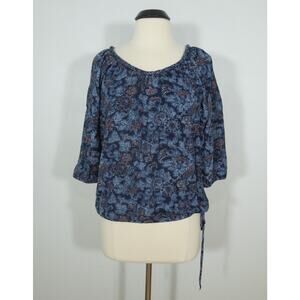LUCKY BRAND Boho Blouse M MEDIUM Womens Floral 3/4 Sleeves